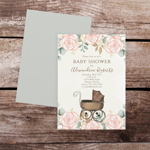 Elegant Pink Watercolor Floral Sweet Baby Shower Invitation