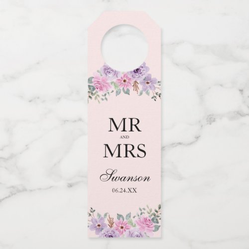 Elegant Pink Watercolor Floral Wedding Bottle Hanger Tag