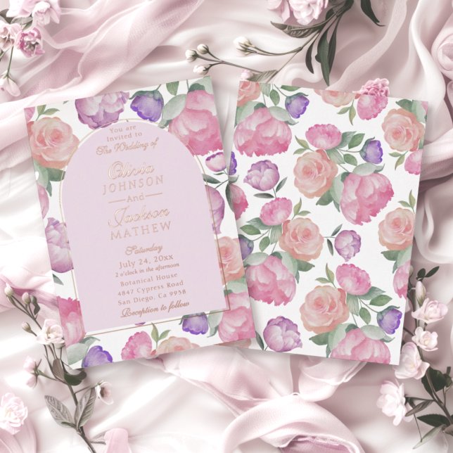Elegant Pink Watercolor Floral Wedding  Foil Invitation (Creator Uploaded)