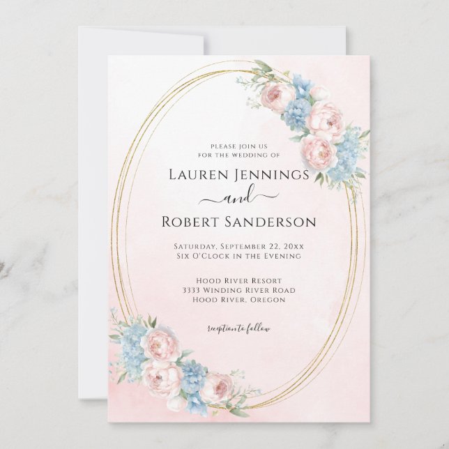 Elegant Pink Watercolor Floral Wedding Invitation (Front)