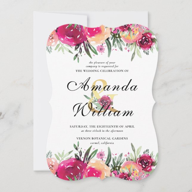 Elegant Pink Watercolor Floral Wedding Invitation (Front)