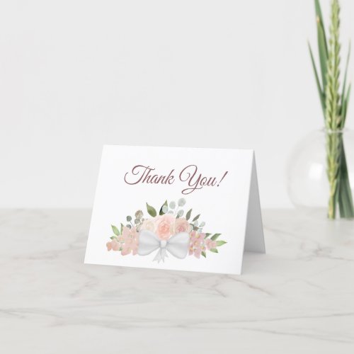 Elegant Pink Watercolor Floral Wedding Photo Thank You Card