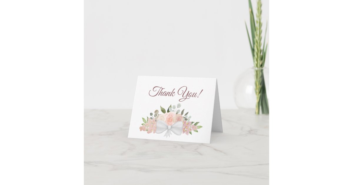Elegant Pink Watercolor Floral Wedding Photo Thank You Card | Zazzle