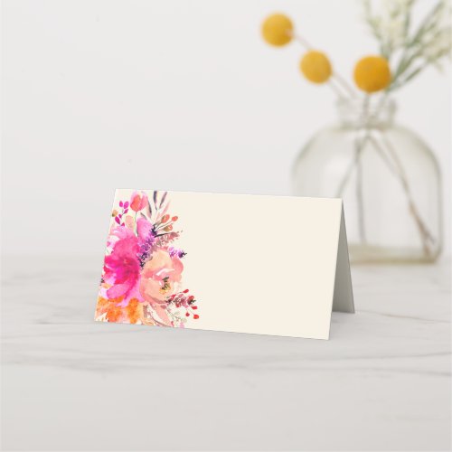 Elegant Pink Watercolor Floral Wedding  Place Card