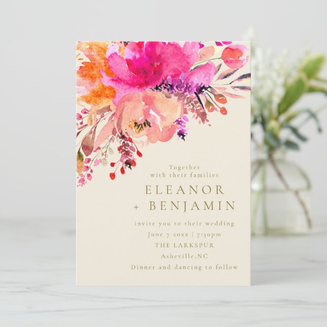 Elegant Pink Watercolor Floral Wedding QR Code Invitation (Standing Front)