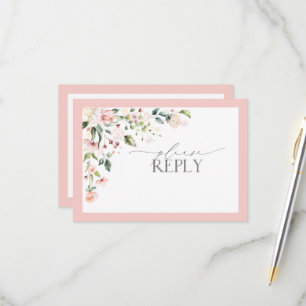 Elegant Pink Watercolor Floral Wedding RSVP