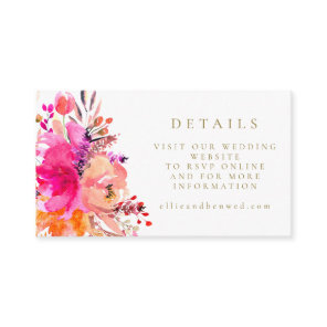 Elegant Pink Watercolor Floral Wedding RSVP Online Enclosure Card