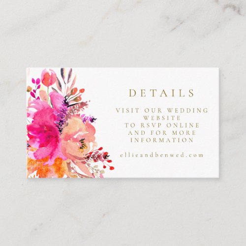 Elegant Pink Watercolor Floral Wedding RSVP Online Enclosure Card