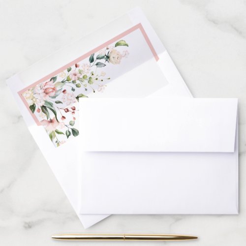 Elegant Pink Watercolor Floral Wedding Shower Envelope Liner