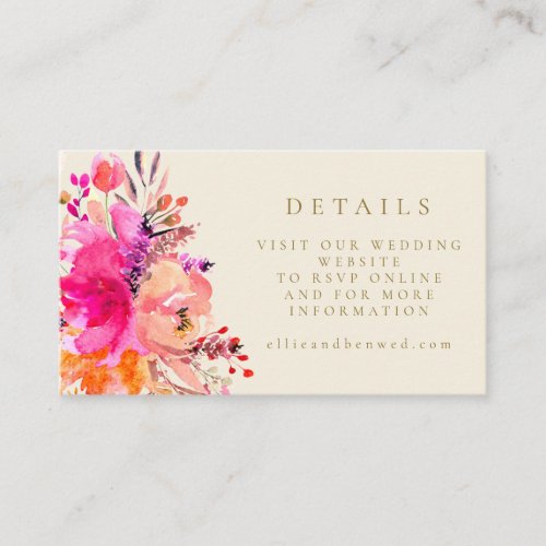 Elegant Pink Watercolor Floral Wedding Website QR  Enclosure Card