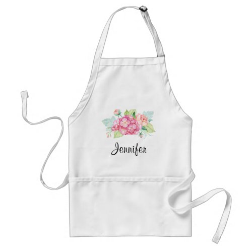 Elegant Pink Watercolor Flower Bouquet Adult Apron