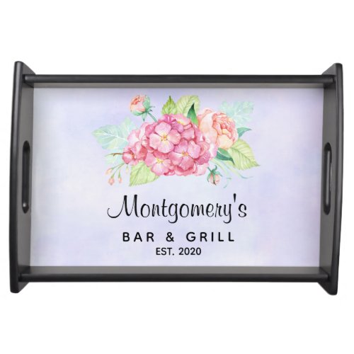 Elegant Pink Watercolor Flower Bouquet Bar  Grill Serving Tray
