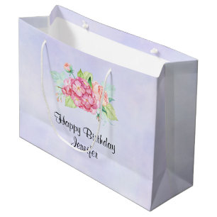 Elegant Pink Watercolor Flower Bouquet Birthday Large Gift Bag