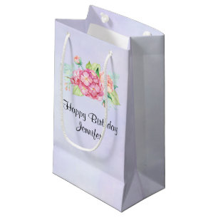 Elegant Pink Watercolor Flower Bouquet Birthday Small Gift Bag