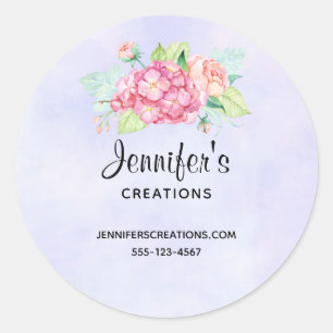Elegant Pink Watercolor Flower Bouquet Business Classic Round Sticker