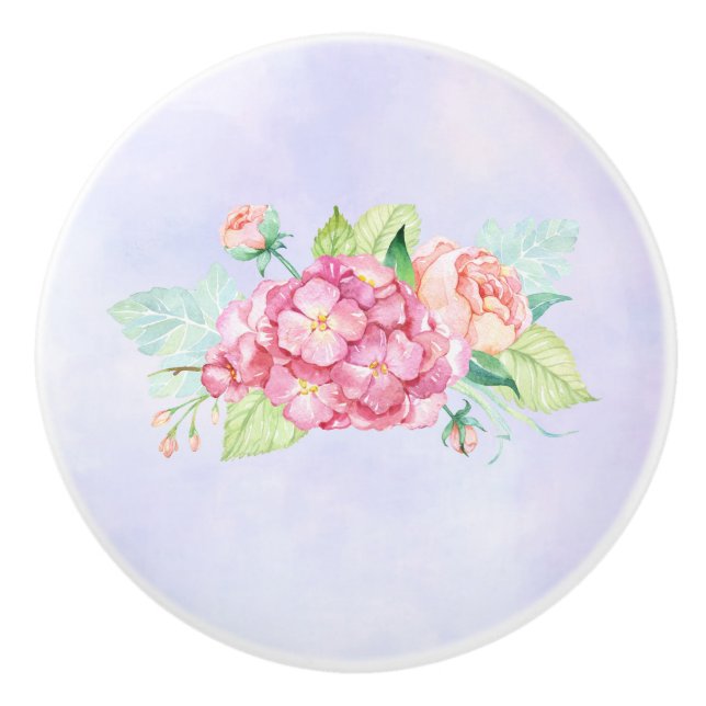 Elegant Pink Watercolor Flower Bouquet Ceramic Knob (Front)