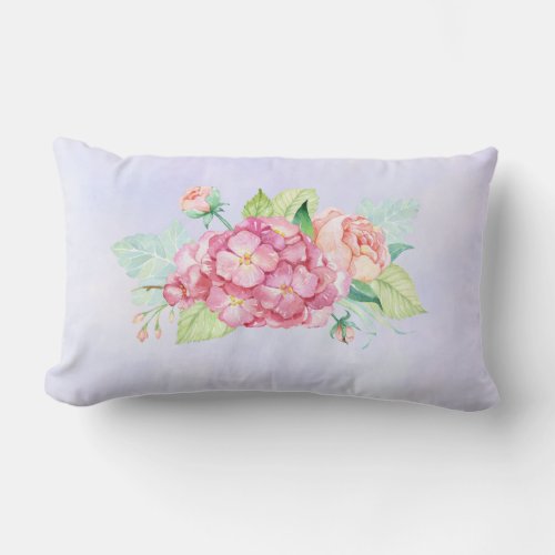 Elegant Pink Watercolor Flower Bouquet Lumbar Pillow