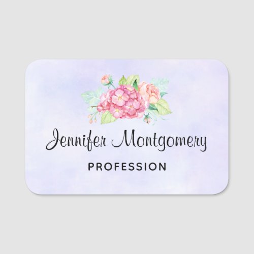 Elegant Pink Watercolor Flower Bouquet Name Tag