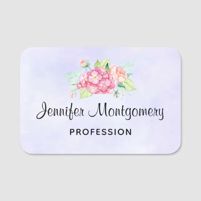 Elegant Pink Watercolor Flower Bouquet Name Tag Zazzle