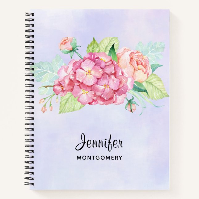 Elegant Pink Watercolor Flower Bouquet Notebook (Front)