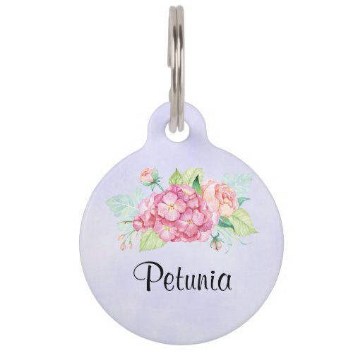 Elegant Pink Watercolor Flower Bouquet Pet ID Tag
