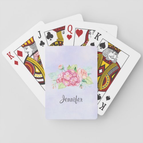 Elegant Pink Watercolor Flower Bouquet Playing Cards