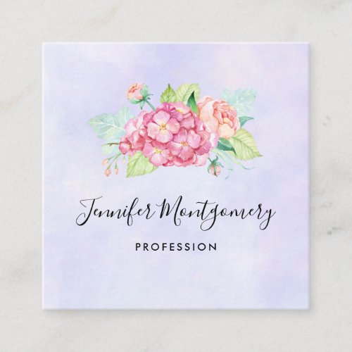 Elegant Pink Watercolor Flower Bouquet Square Business Card