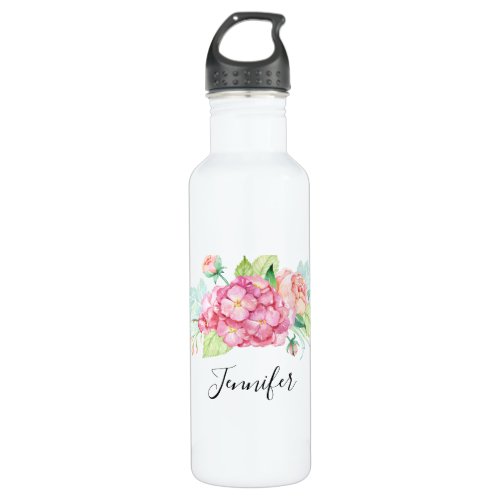Elegant Pink Watercolor Flower Bouquet Stainless Steel Water Bottle