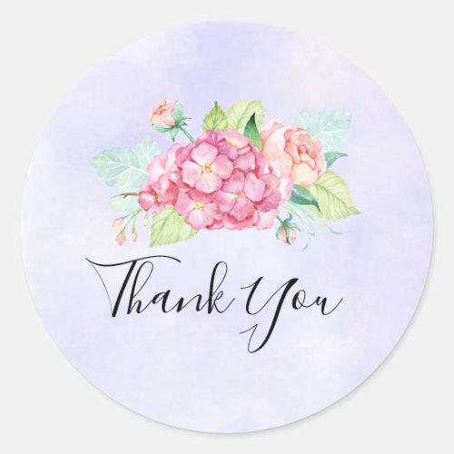 Elegant Pink Watercolor Flower Bouquet Thank You Classic Round Sticker