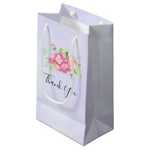 Elegant Pink Watercolor Flower Bouquet Thank You Small Gift Bag