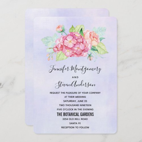 Elegant Pink Watercolor Flower Bouquet Wedding Invitation