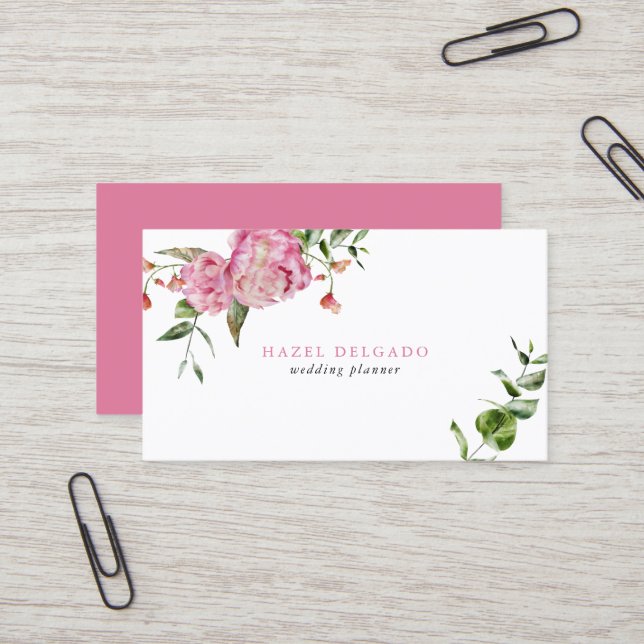 Elegant Pink Watercolor Flower Business Card (Front/Back In Situ)