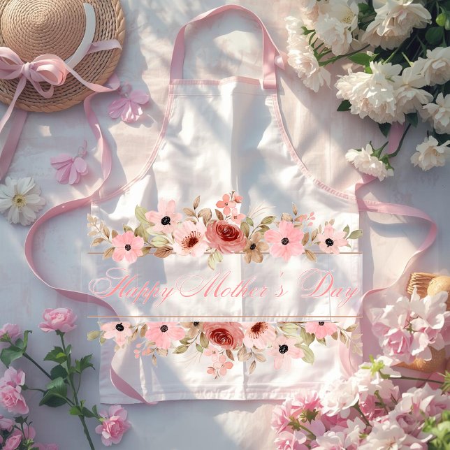 Elegant Pink Watercolor Flower Kitchen Apron (Creator Uploaded)
