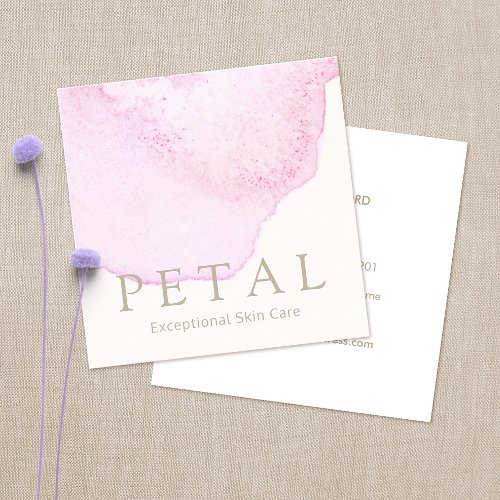 Elegant Pink Watercolor Flower Petal Skin Care Spa Square Business Card