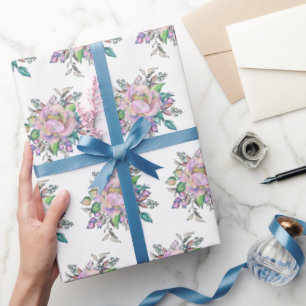 Elegant Pink Watercolor Flowers Botanical Wrapping Paper