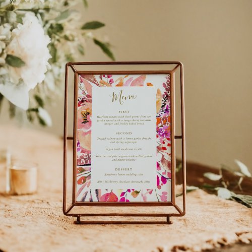 Elegant Pink Watercolor Flowers Custom Wedding Menu