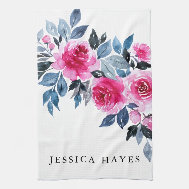 Elegant Pink Watercolor Flowers Kitchen Towel (Vertical)