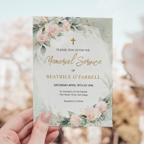 Elegant Pink Watercolor Flowers Memorial Service Invitation