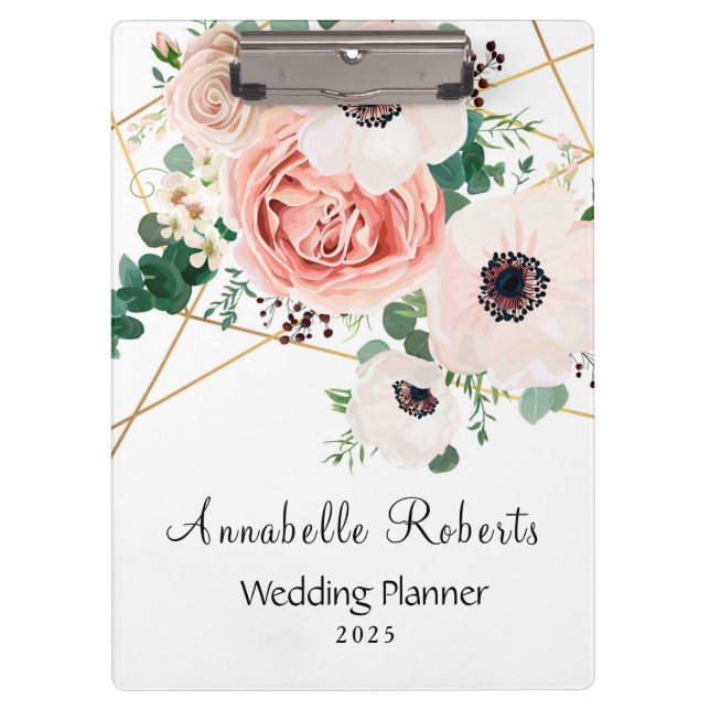 Elegant Pink Watercolor Flowers Personalize  Clipboard (Front)