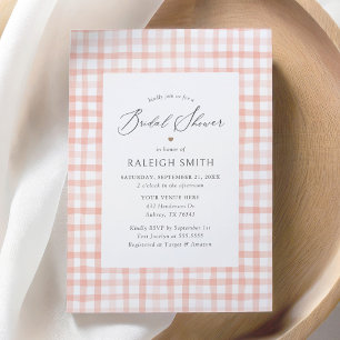 Elegant Pink Watercolor Gingham Bridal Shower Invitation