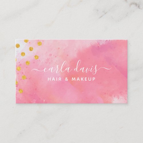 Elegant Pink Watercolor Gold Business Card