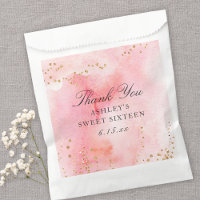 Elegant Pink Watercolor Gold Sweet 16 Party