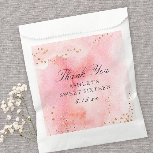 Elegant Pink Watercolor Gold Sweet 16 Party  Favor Bag