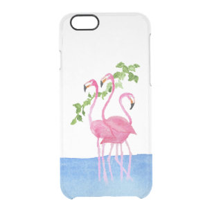 Elegant pink watercolor hand painted flamingo clear iPhone 6/6S case