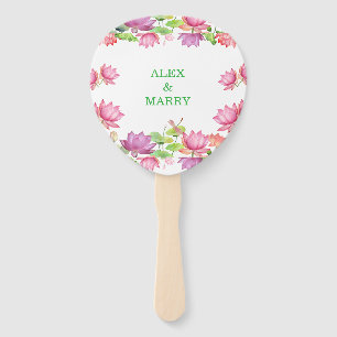 Elegant Pink Watercolor Lotus Floral Hand Fan