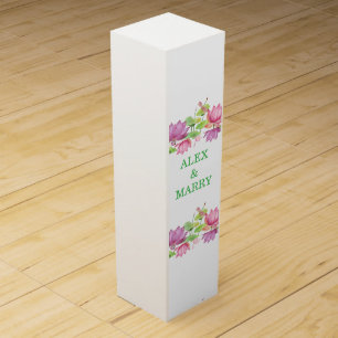 Elegant Pink Watercolor Lotus Floral Wine Box