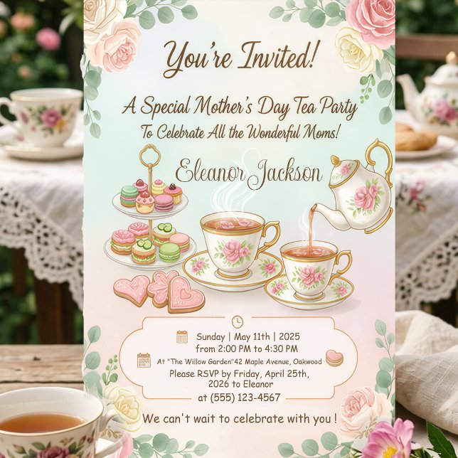 Elegant Pink Watercolor Mother's Day Tea Party Invitation (Creator Uploaded)