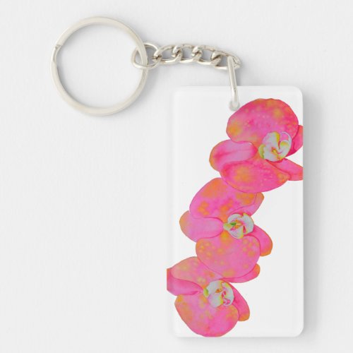 Elegant pink watercolor orchid painting tropical keychain