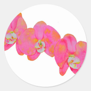 Elegant pink watercolor orchids tropical floral classic round sticker