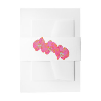 Elegant pink watercolor orchids tropical floral invitation belly band